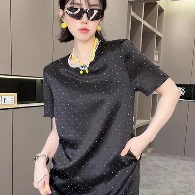 短袖连衣裙女2024夏季新款纯色