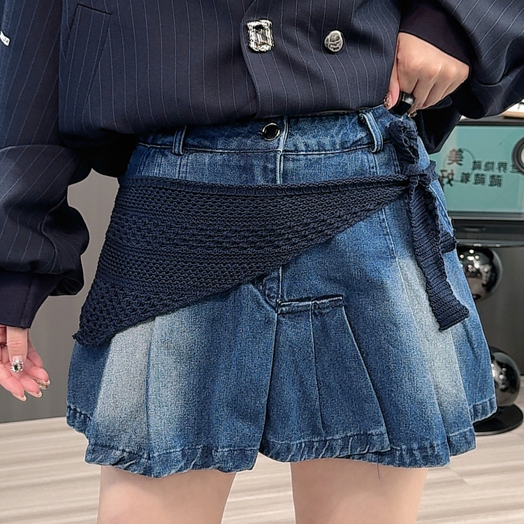 牛仔短裙女2025秋季新款珠串腰封高腰半身裙显瘦A字裙百搭裙子