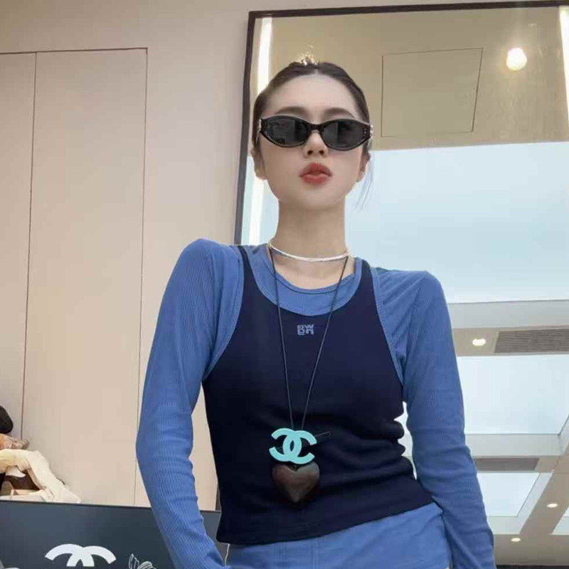 U型领无袖背心圆领长袖打底衫上衣套装两件套女2025秋季新款女装