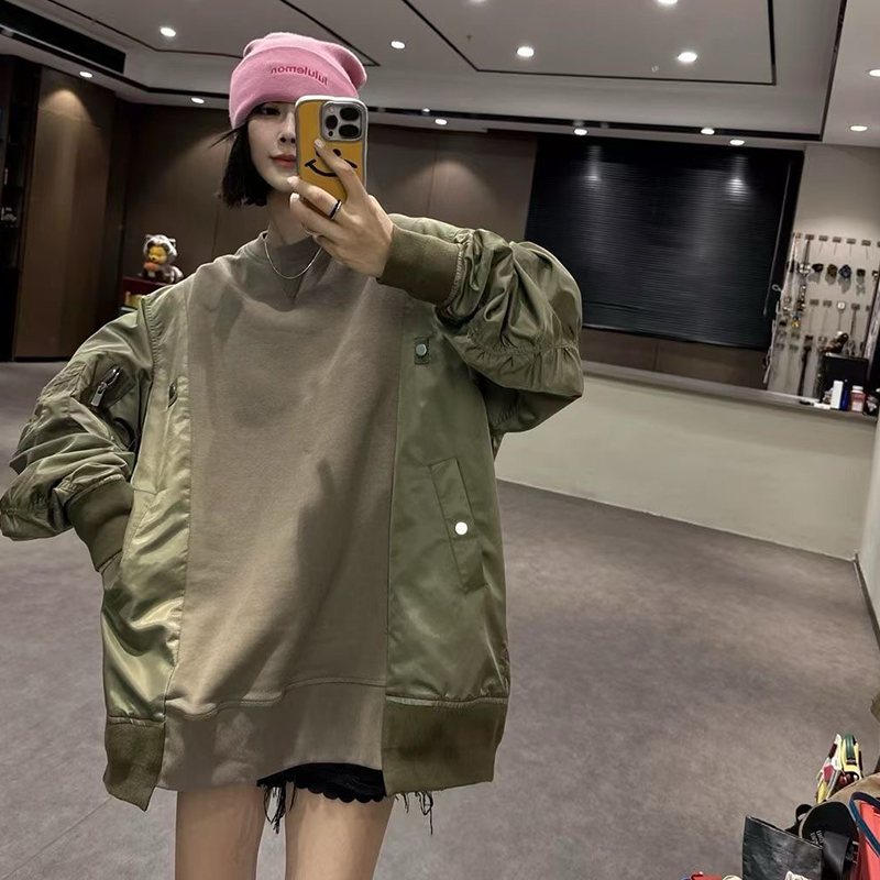 卫衣女2025秋季新款欧洲站设计师款宽松百搭中长款拼接长袖上衣