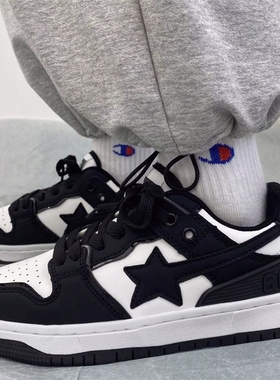 春秋国潮ins风黑白熊猫休闲板鞋男百搭小众设计透气情侣运动鞋潮