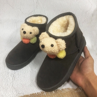 时尚 加绒雪地靴新款 大棉 可爱棉鞋 学生女加厚短筒小熊卡通2025冬季