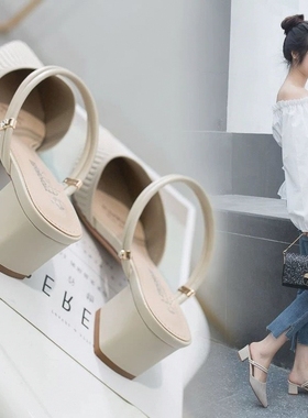 2025新款凉鞋拖鞋夏季小码尖头粗跟单鞋包头中跟高跟大码春款女鞋