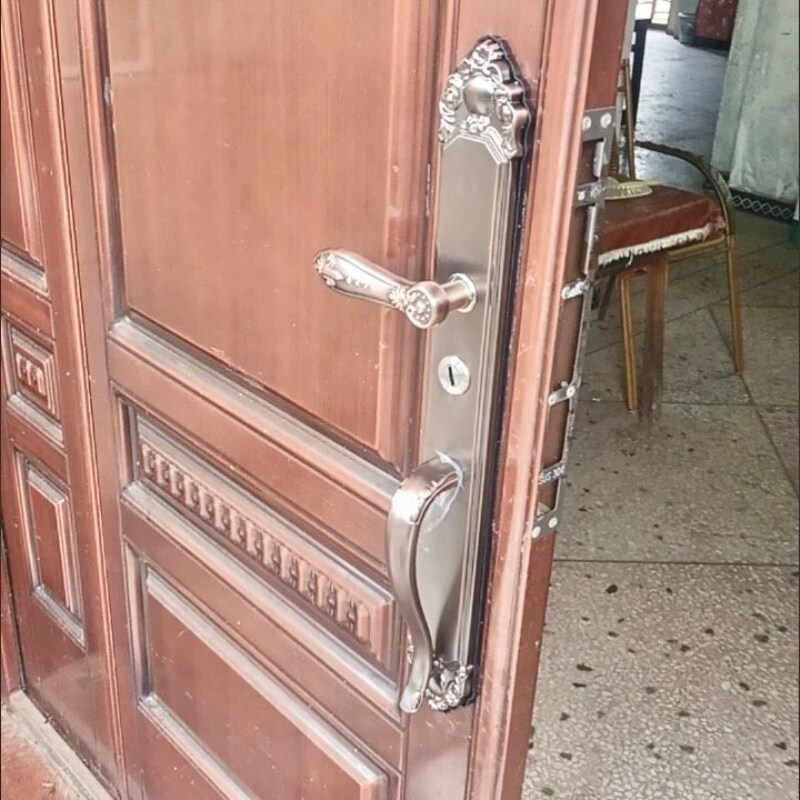 子母门仿古红古铜铸铝门别墅黑色防盗门锁拉手双开门对开多功能