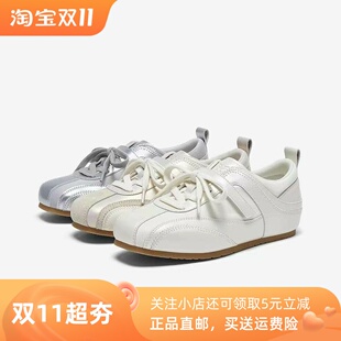百思图专柜2026夏款女透气芭蕾德训小白鞋运动休闲鞋D5131BM6