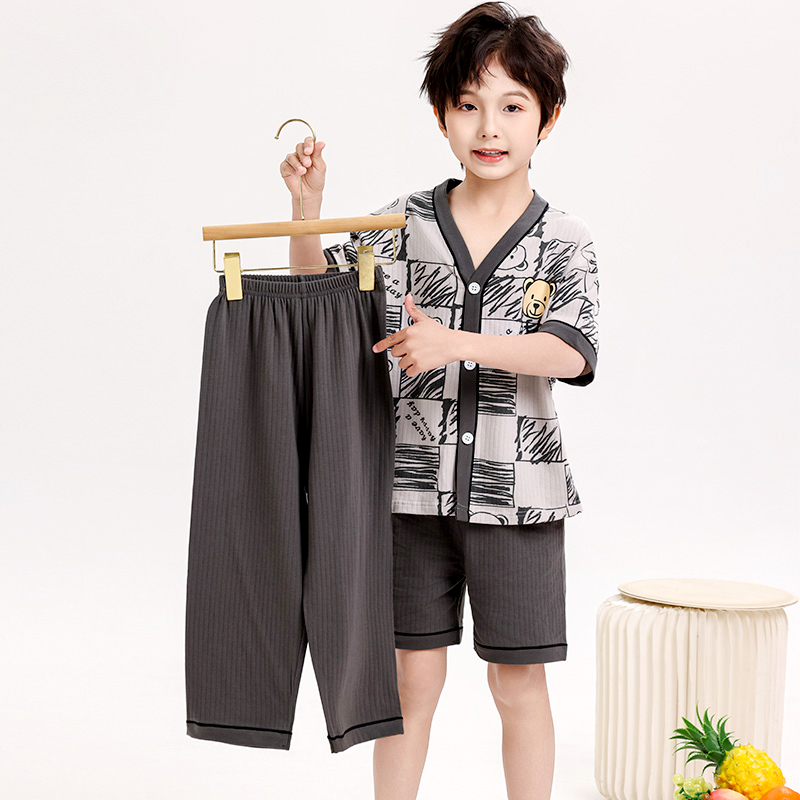 儿童睡衣套装男童纯棉短袖短裤夏季薄款2025新款中大童家居服套装