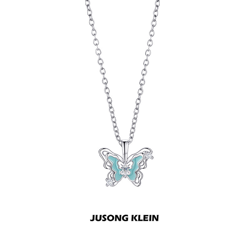 Jusong klein 钛钢项链 春日蝴蝶系列蝴蝶项链青花瓷色简约锁骨链
