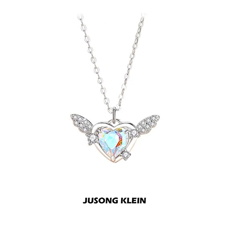 Jusong klein 钛钢项链 丘比特之心项链女轻奢天使之翼锆石锁骨链