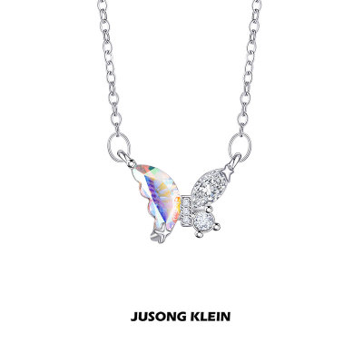 Jusong klein 钛钢项链 原创设计幻彩蝴蝶项链饰品女轻奢感锁骨链