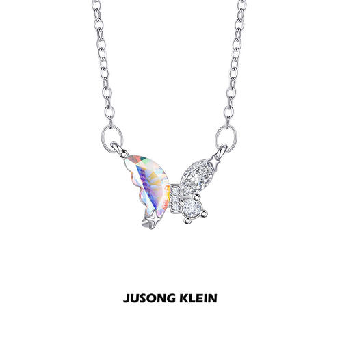 Jusong klein 钛钢项链 原创设计幻彩蝴蝶项链饰品女轻奢感锁骨链
