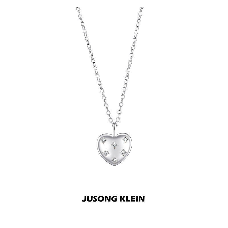 JUSONG KLEIN爱心项链女轻奢ins小众复古镶钻桃心锁骨链