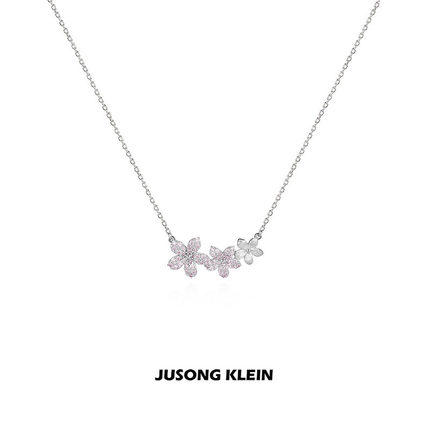 JUSONG KLEIN粉锆花朵项链女轻奢小众ins粉色小花锁骨链