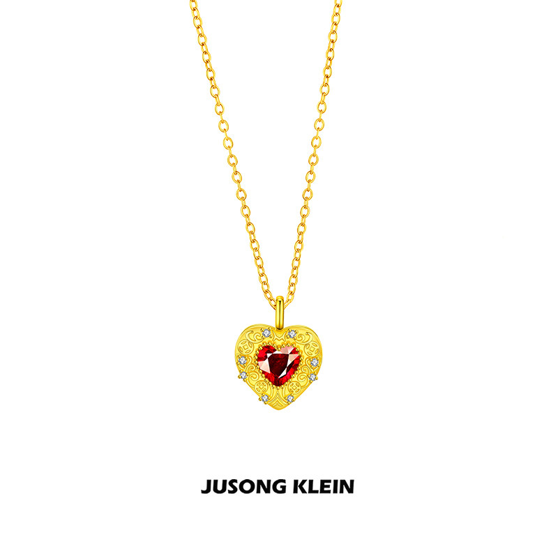Jusong klein 钛钢项链原创设计新年系列爱心铜钱女新年锁骨链