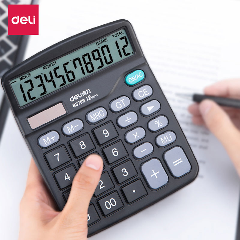 得力双电源12位语音计算器