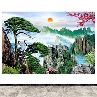 飾畫辦公室書房靠山圖中堂墻貼壁畫 松鶴延年有山無水自粘迎客松裝
