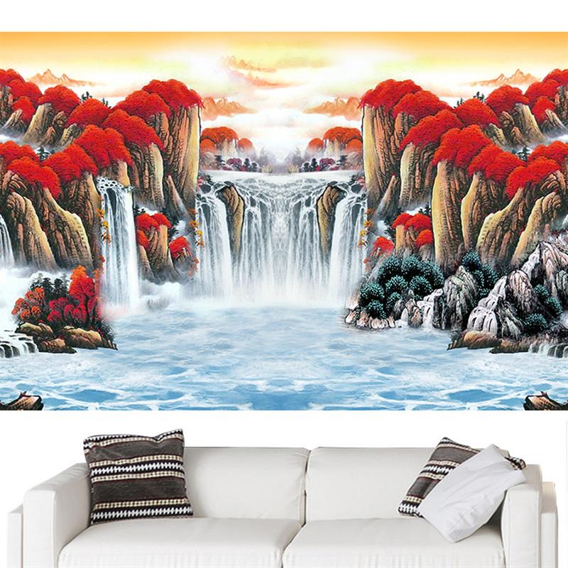 国画山水客厅招财装饰办公室风水靠山挂画鸿运当头聚宝盆壁画自粘