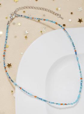 韩版甜链美多巴项胺小米珠串珠少女虹风彩色玻07536璃米珠颈链女