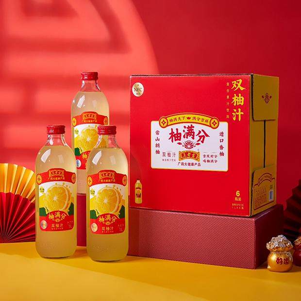 王老吉柚满分果味饮料柚子汁1kg*6瓶大瓶餐饮聚会玻璃瓶果汁图片