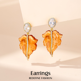 【新品】枫叶银针耳钉金色耳饰女耳环2025新款爆款高级感耳坠