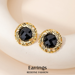 【新品】复古树脂耳钉金色耳饰女夸张耳环2025新款爆款高级感耳坠