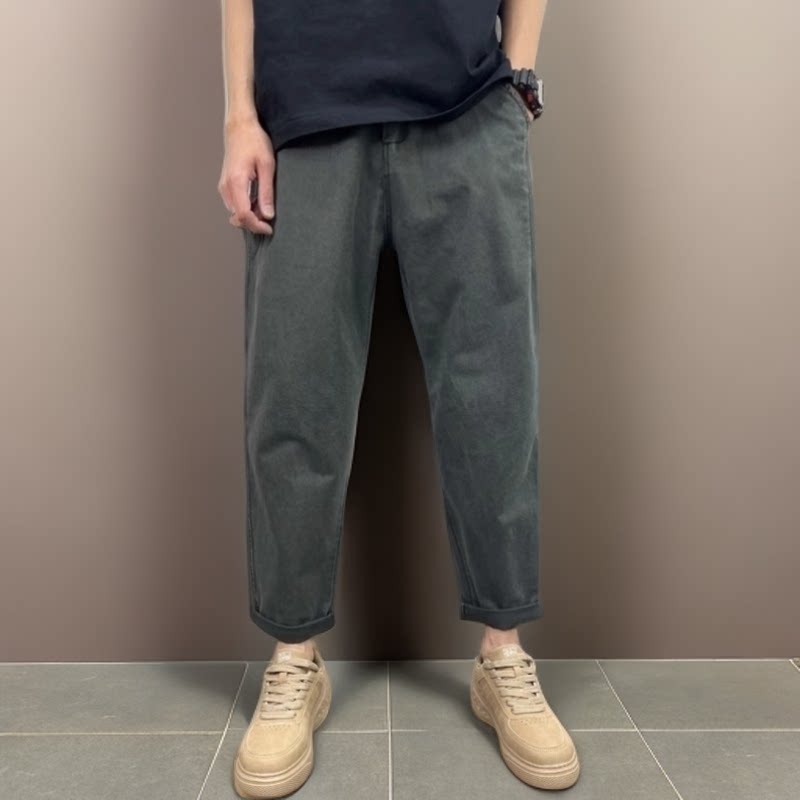 秋季新款全棉直筒休闲裤男微锥形弹力工装耐磨男裤九分萝卜裤子