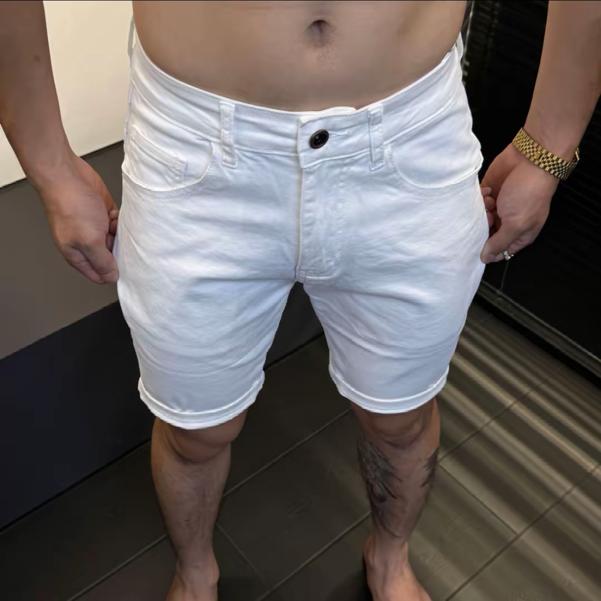 牛仔短裤潮流薄款夏季男士黑白卡其色百搭五分短裤休闲常规款弹力