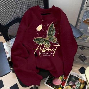 秋冬潮流卫衣男款新款爆款加绒宽松时尚百搭印花圆领长袖上衣