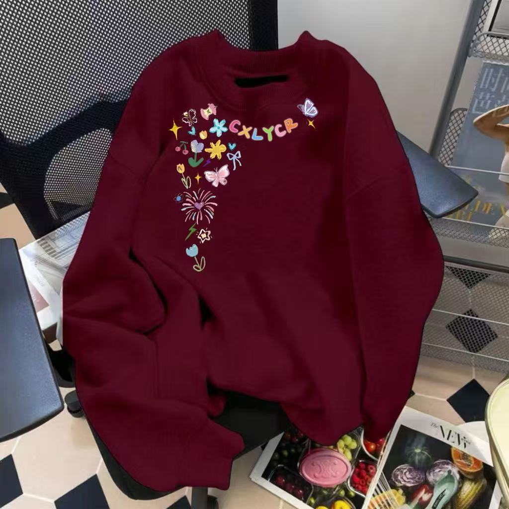 美式卫衣男女款情侣秋冬季加绒加厚圆领套头宽松长袖上衣ins