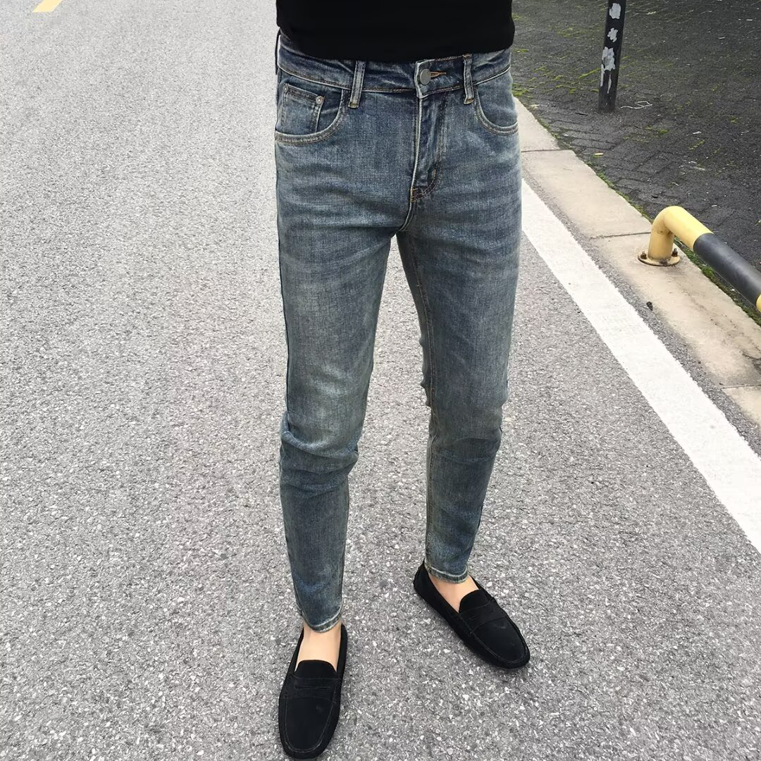 春秋男士流行薄款修身牛仔裤小脚裤韩版复古弹力痞帅紧身百搭长裤