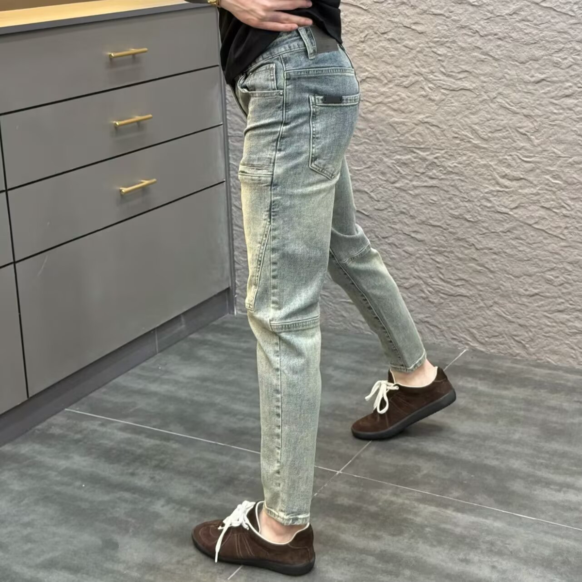 春夏男士重工水洗牛仔裤重磅直筒修身小众韩版潮流百搭个性长裤子