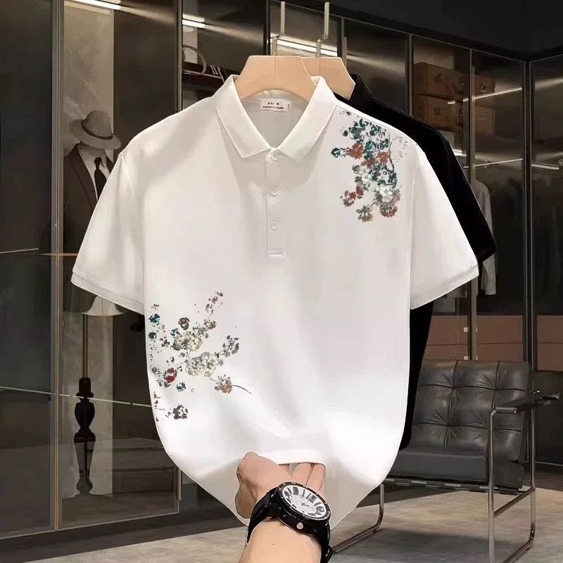 Q54-仿棉珠地0克印花OLO衫 白色 黑色 S-4XL 2026年高级感vintage
