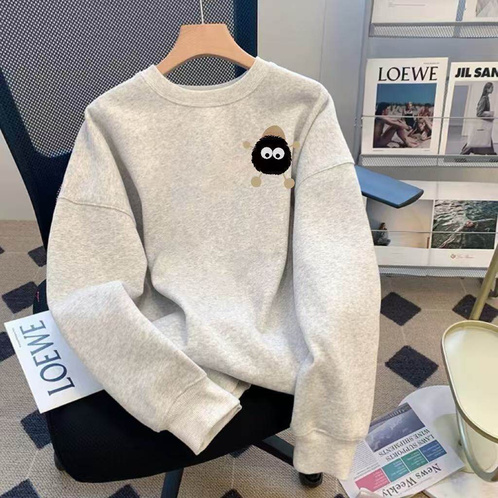 秋冬重磅简约宽松圆领无帽卫衣男女印花设计加绒加厚百搭上衣ins