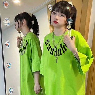 美式复古潮牌hiphop字母短袖T恤男女春夏宽松慵懒风情侣套头上衣