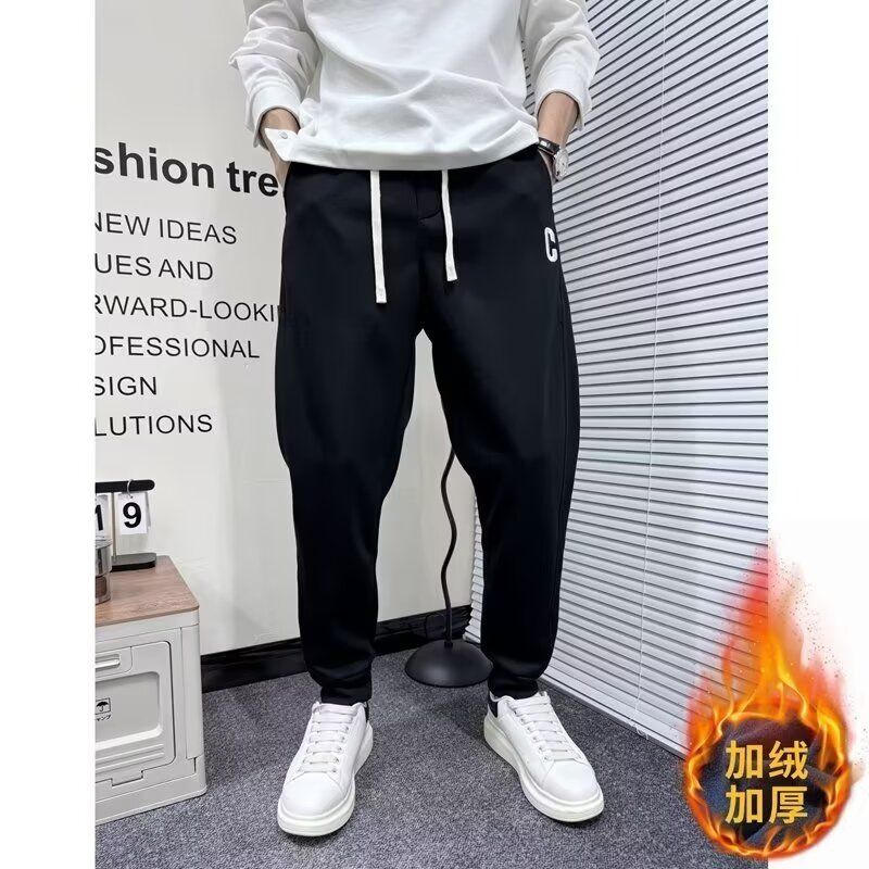 春秋新款刺绣C字母卫裤潮流宽松束脚休闲裤子情侣百搭哈伦运动裤