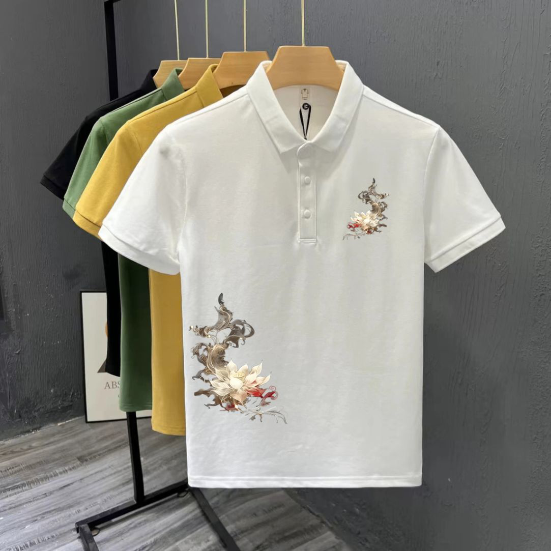 国潮复古短袖t恤男2026夏季新款重磅休闲百搭黑色POLO衫男士短袖