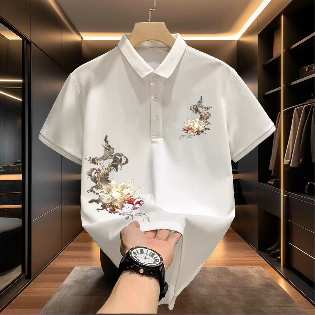 国潮复古短袖t恤男2026夏季新款重磅休闲百搭黑色POLO衫男士短袖