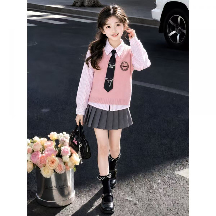 女童秋季学院风JK马甲半身裙套装