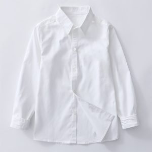 儿童白色衬衣男童纯棉小学生男孩加绒白衬衫长袖女大童校服春秋款
