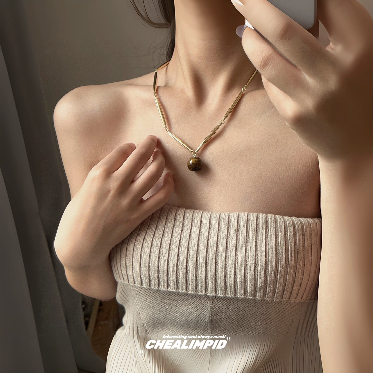 虎眼石复古美拉德风项链女