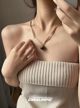 minimalist design/.美拉德毛衣链小众设计虎眼石复古冷淡风项链