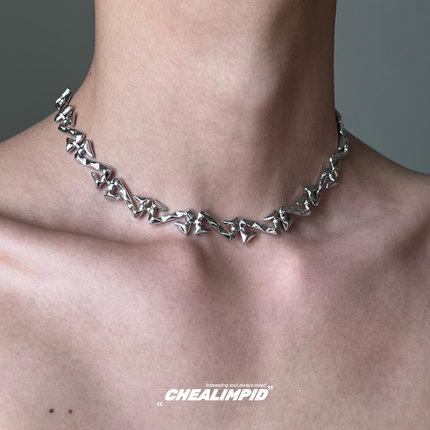 CHEALIMPID/.不规则扭曲嘻哈麻花项链金属欧美高街潮流男女锁骨链