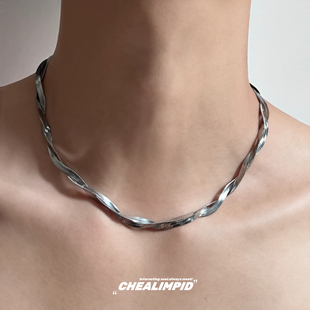 CHEALIMPID/.蛇骨编织双层钛钢项链简约小众设计街头潮男女锁骨链