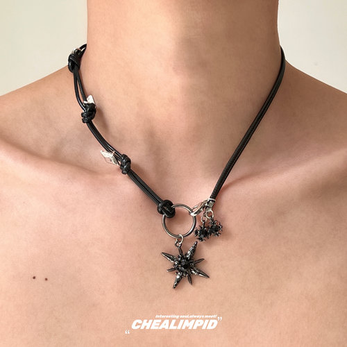 CHEALIMPID/.暗黑朋克熔岩五角星黑绳项链复古小众百搭y2k锁骨链