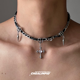 choker/.暗黑缠绕宝石链条十字架项链朋克嘻哈潮流小众男女锁骨链