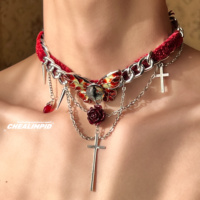 choker/.復(fù)古紅色絲絨蝴蝶眼睛十字架項(xiàng)鏈女頸鏈小眾設(shè)計(jì)感鎖骨鏈