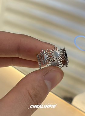 CHEALIMPID/.金属复古太阳花钛钢开口戒指小众设计潮百搭街头指环