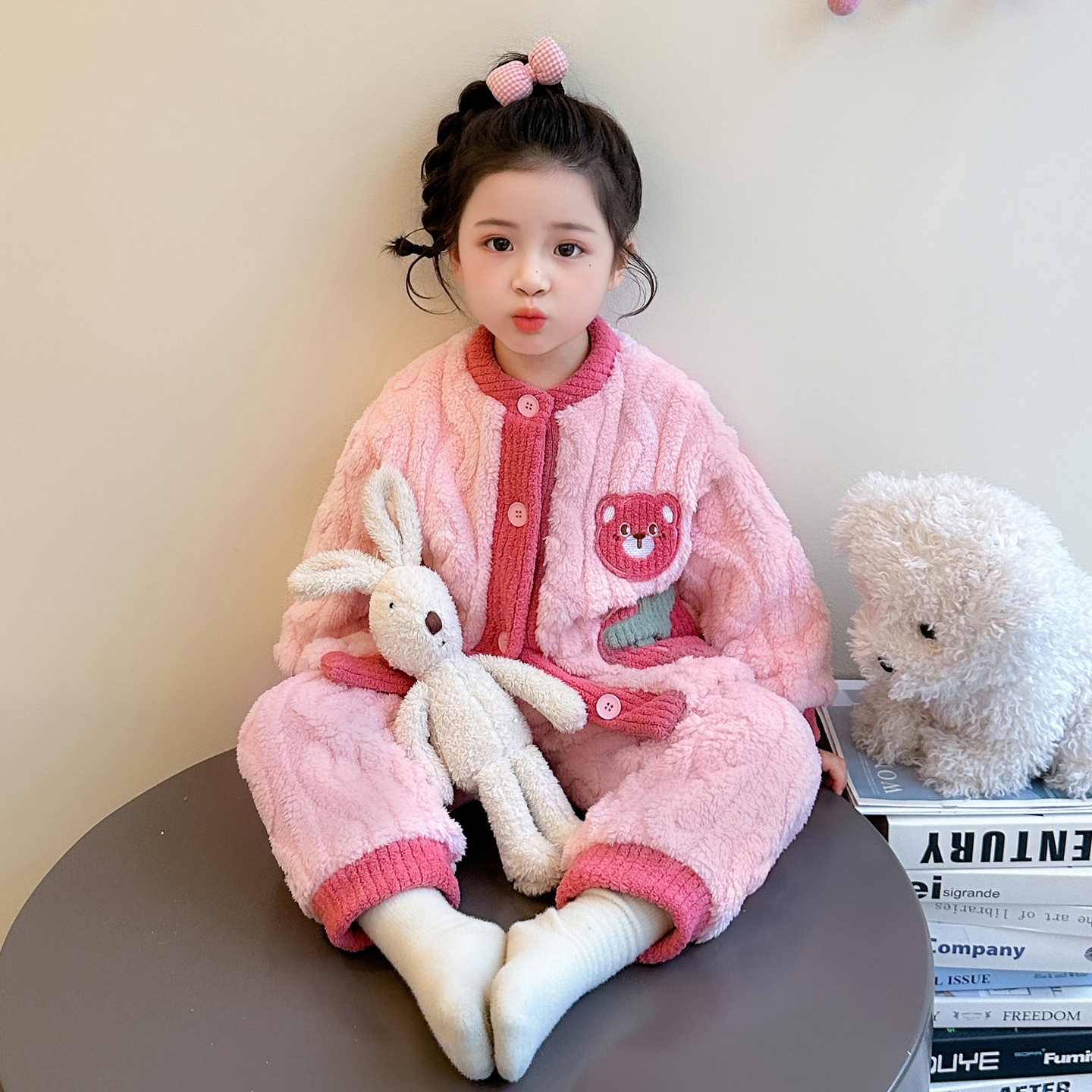 草莓熊双层加绒珊瑚绒~睡衣冬季