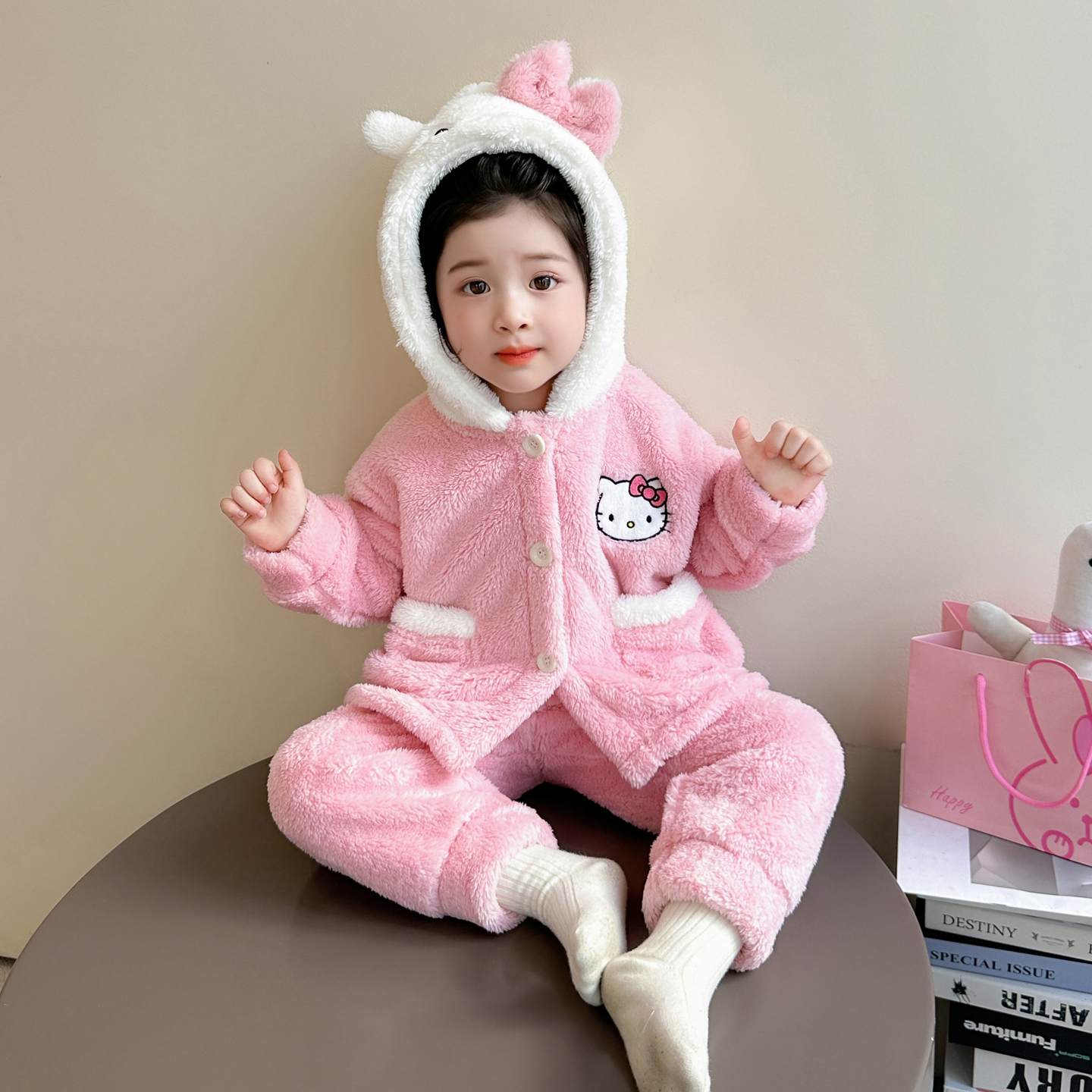 Kitty猫睡衣女儿童秋冬季2025新款宝宝小孩珊瑚绒法兰加绒加厚3岁