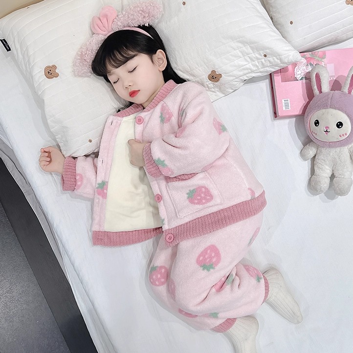 双层加厚法兰绒~草莓睡衣冬季