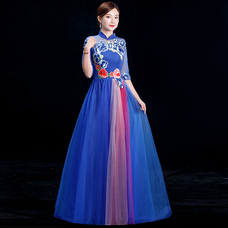 成人国庆大合唱团演出服女2019夏季新款修身显瘦晚会主持人礼服裙|ruв категории Женская одежда, Cвадебные платья, платье/вечернее платье - от Buy2taobao.com для оказания профессиональной услуги покупки агента Taobao